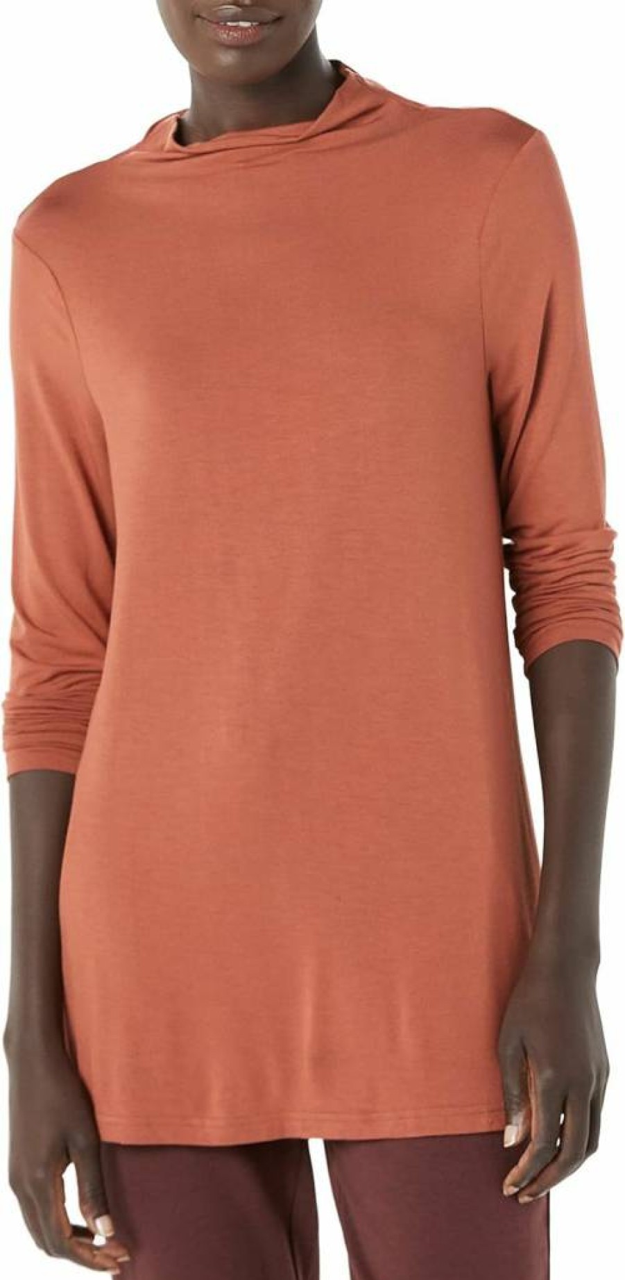 Amazon Essentials Women's Long-Sleeve Mock Neck Swing Tunic Top - Comfortable Jersey Knit Casual Blouse