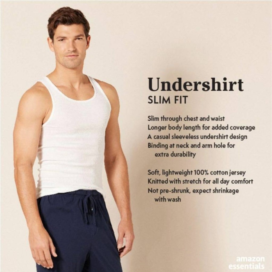 Amazon Essentials Men's Lightweight Breathable Tank Undershirts, 6-Pack, Soft Comfortable Fit, Moisture-Wicking, Sleeveless Undershirt for Men