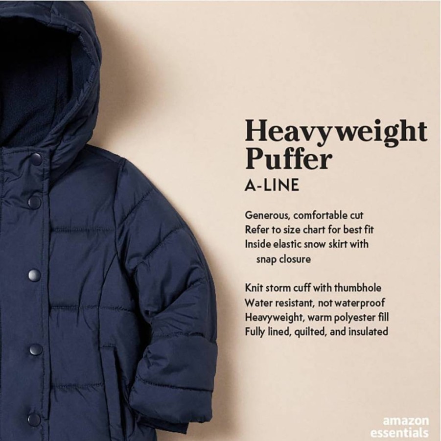 Amazon Essentials Girls' & Toddlers' Water-Resistant Heavyweight Puffer Jacket with Hood, Winter Warm Coat