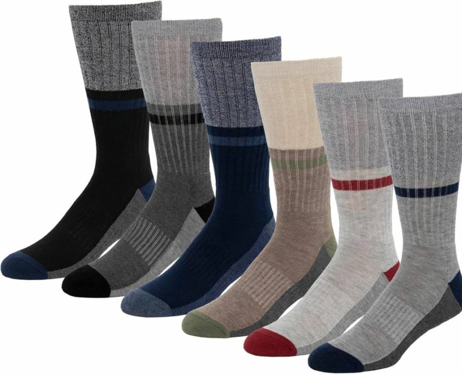 Amazon Essentials Men's Colorblock Crew Socks 6-Pack, Multi-Pack Casual Comfort Socks for Everyday Wear