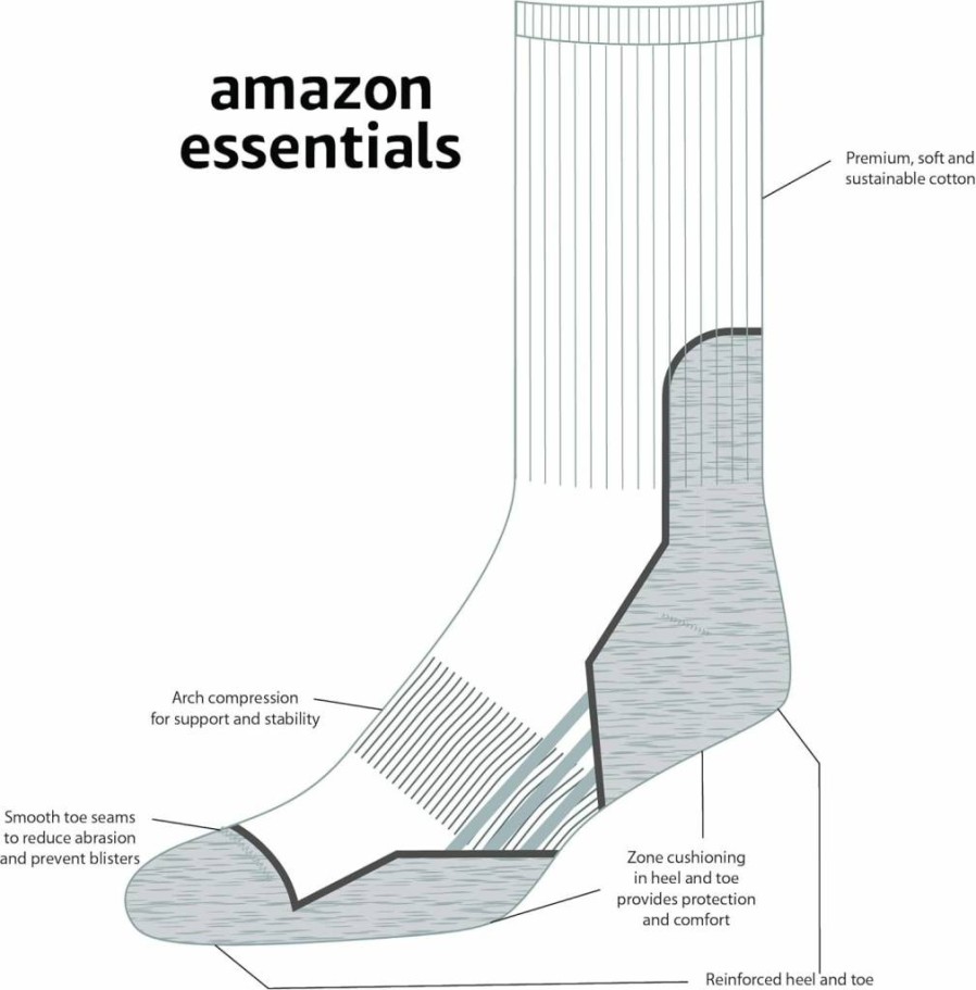 Amazon Essentials Men's Cushioned Crew Hiking Socks - 3-Pack Comfortable Outdoor Socks for Trekking & Walking