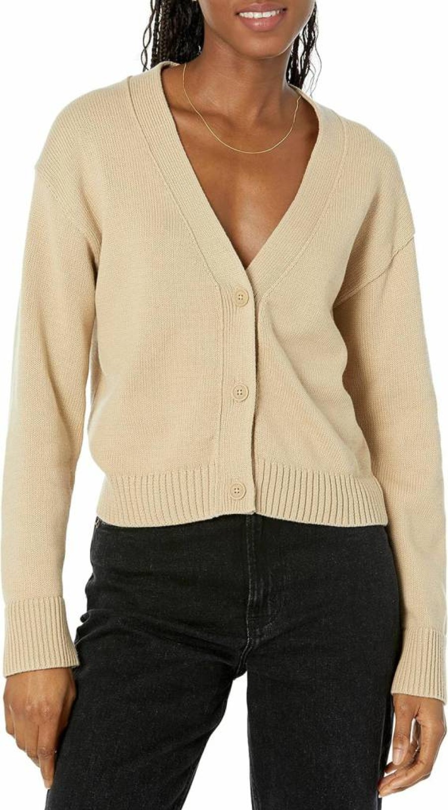 Amazon Essentials Women's Cropped V-Neck Cardigan - Soft Relaxed Fit Lightweight Knit Sweater