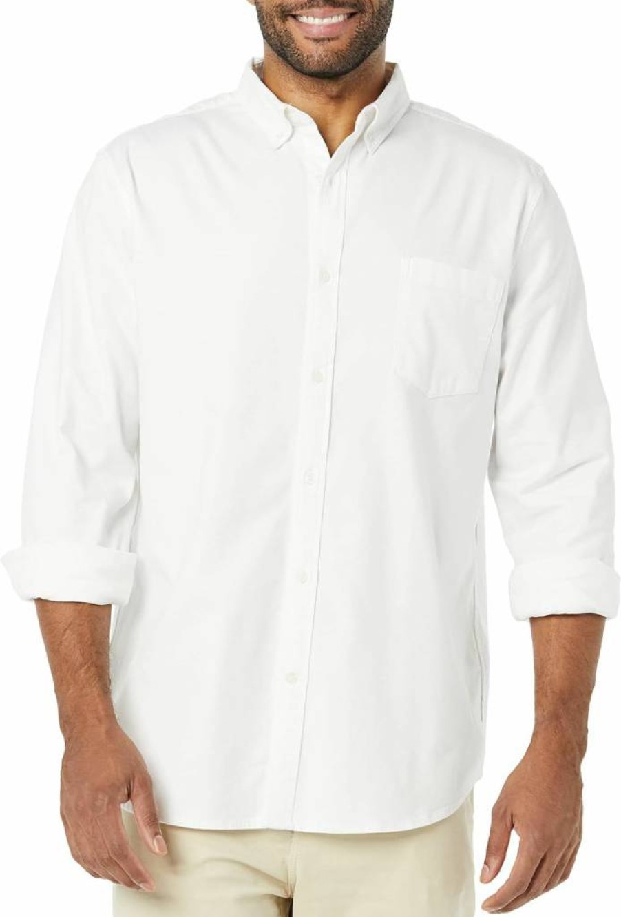 Amazon Essentials Men's Slim-Fit Stretch Oxford Long-Sleeve Shirt with Pocket - Comfortable & Stylish Formal Wear