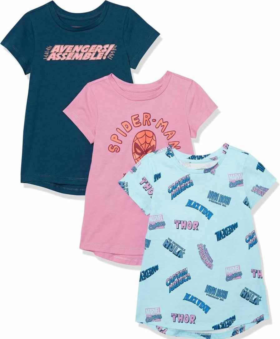 Amazon Essentials Girls & Toddlers' 3-Pack Short-Sleeve Tunic Tops | Soft Cotton Casual Tees