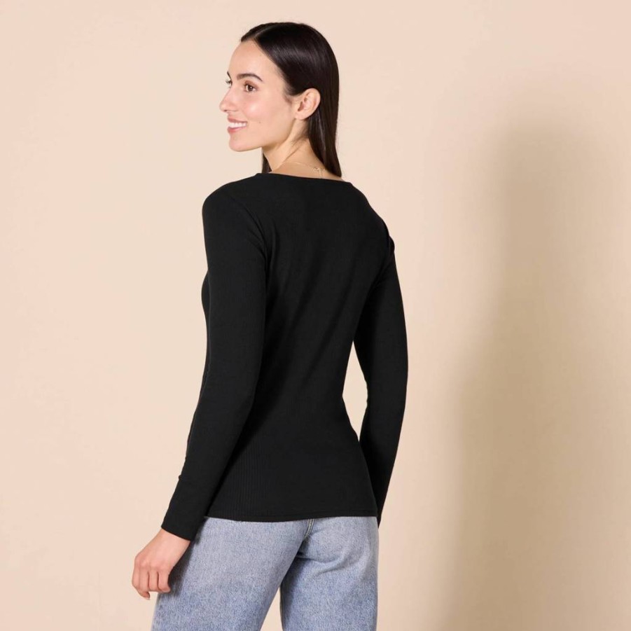 Amazon Essentials Women's Slim-Fit Rib-Knit V-Neck T-Shirt Long Sleeve Top, 2-Pack