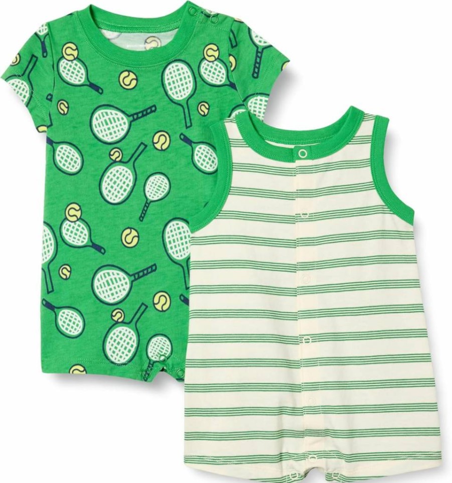 Amazon Essentials Baby Romper Set - 2-Pack Unisex Sleeveless & Short-Sleeve Outfits for Infants