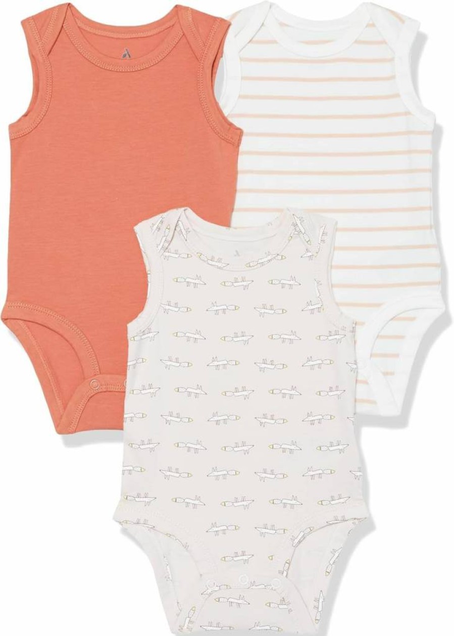 Amazon Essentials Unisex Baby Bodysuits - Soft Cotton Stretch Jersey Sleeveless Onesies, 3-Pack (Eco-Friendly)