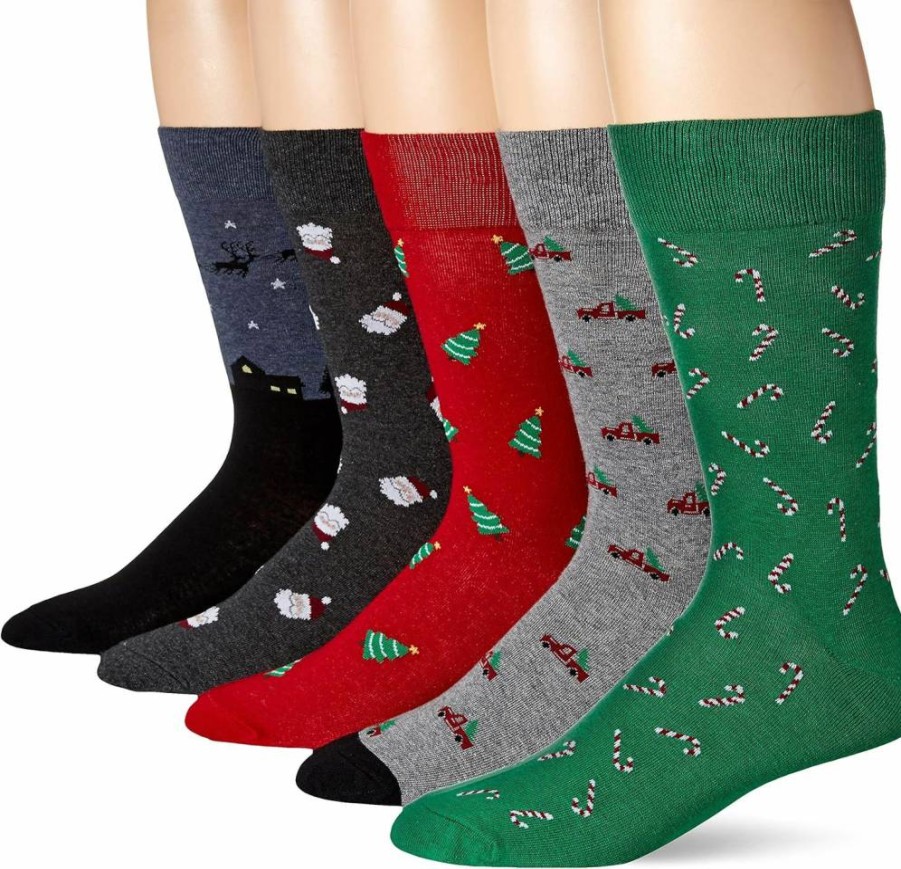 Amazon Essentials Men's Dress Socks 5-Pack - Soft, Breathable & Stylish Patterned Casual Socks for Everyday Wear