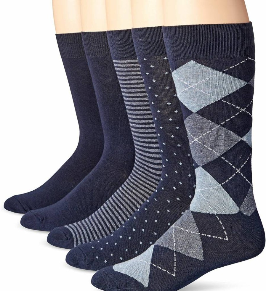 Amazon Essentials Men's Dress Socks 5-Pack - Soft, Breathable & Stylish Patterned Casual Socks for Everyday Wear