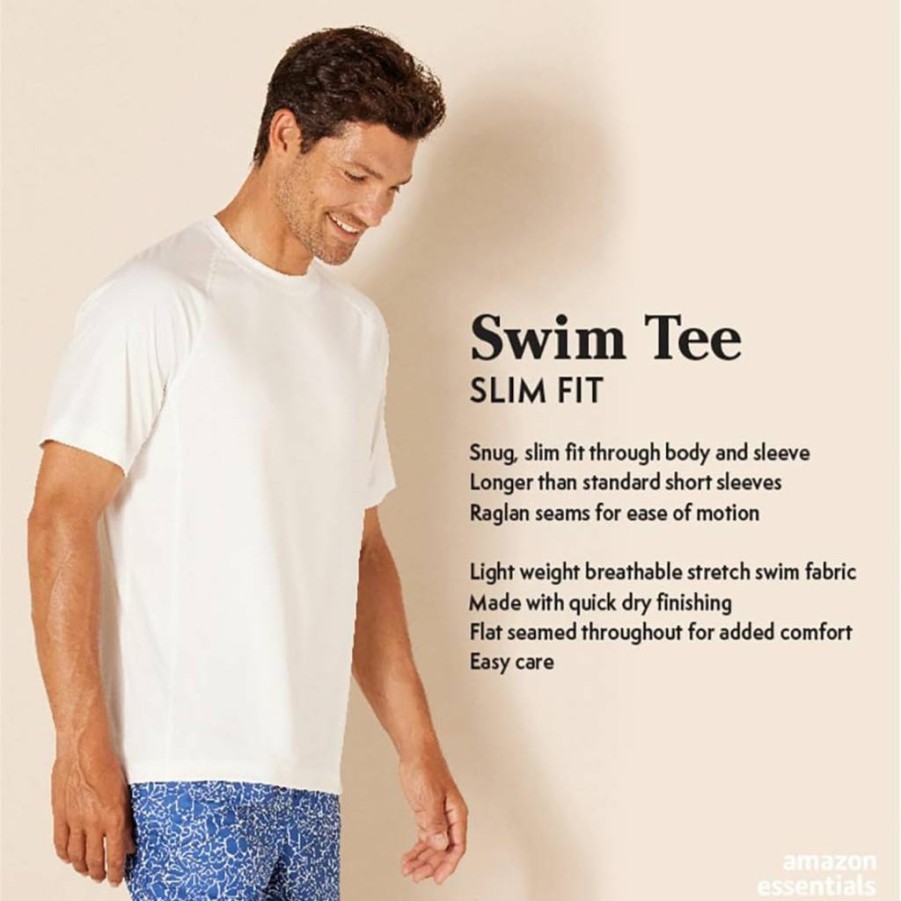 Amazon Essentials Men's UPF 50+ Quick-Dry Slim-Fit Swim Shirt with Short Sleeves
