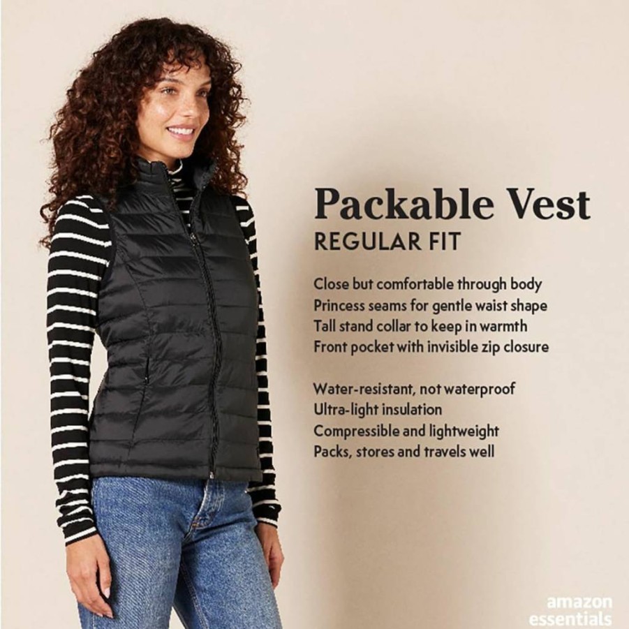 Amazon Essentials Women's Lightweight Packable Puffer Vest - Water-Resistant Winter Outerwear