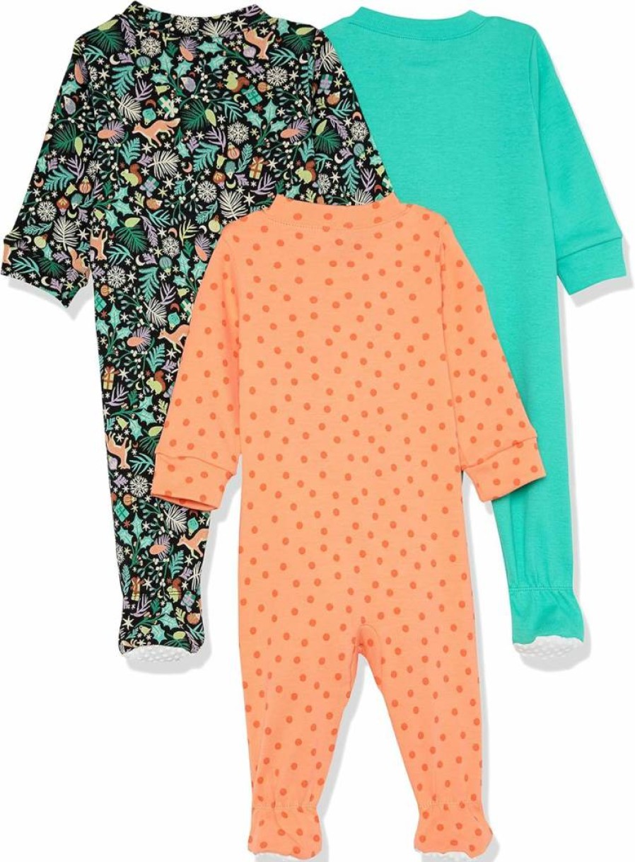 Amazon Essentials Unisex Baby & Toddler Cotton Footed Pajamas - Soft Snug-Fit Sleepwear, Multipack (3-Pack)