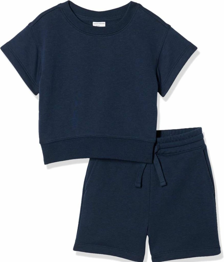 Amazon Essentials Boys & Toddlers' 2-Pack Relaxed Fit Sweatshirt and Shorts Outfit Set