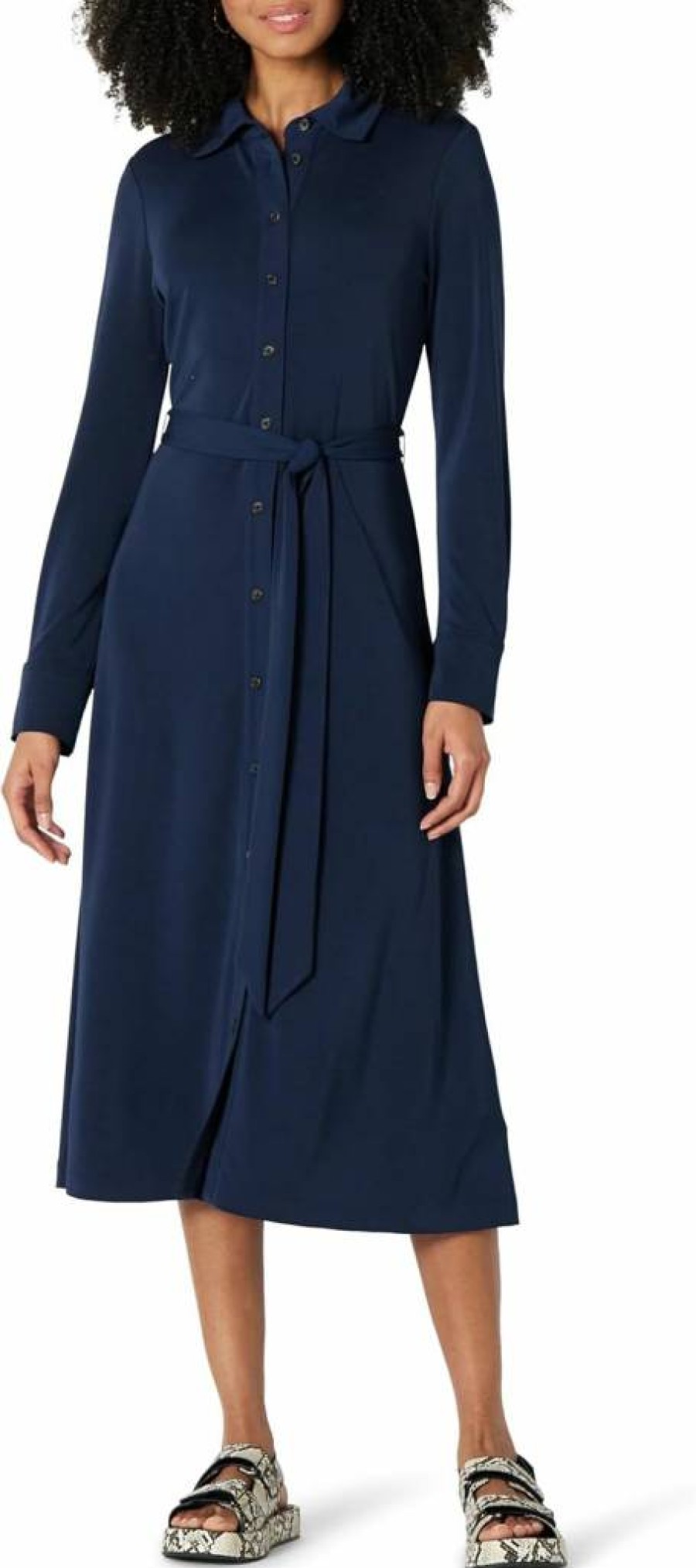 Amazon Essentials Women's Casual Short Sleeve Midi Dress - Soft Matte Jersey Fabric, Regular Fit, Comfortable Daily Wear