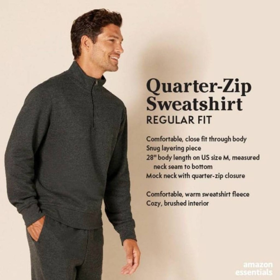 Amazon Essentials Men's Quarter-Zip Fleece Pullover Sweatshirt - Soft Long-Sleeve Thermal Top for Men