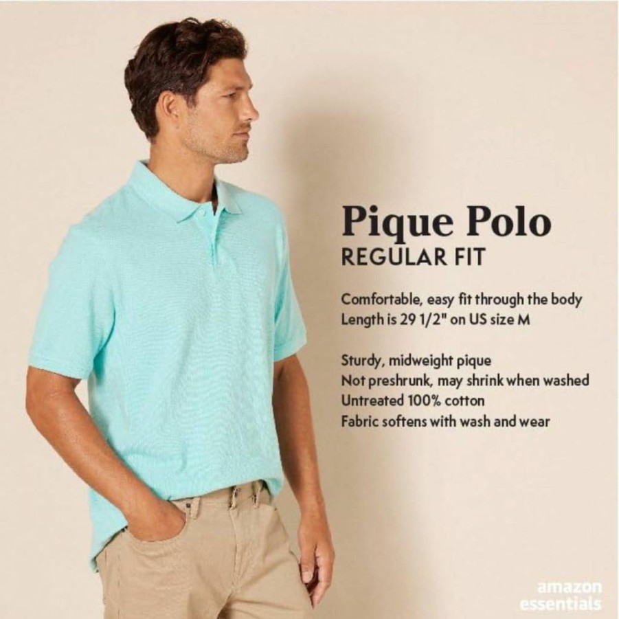 Amazon Essentials Men's Regular-Fit Cotton Pique Polo Shirt for Big & Tall Sizes - Comfortable Casual Short Sleeve Top