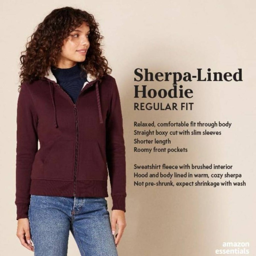 Amazon Essentials Women's Plus Size Sherpa-Lined Fleece Hoodie Jacket with Full-Zip & Hood