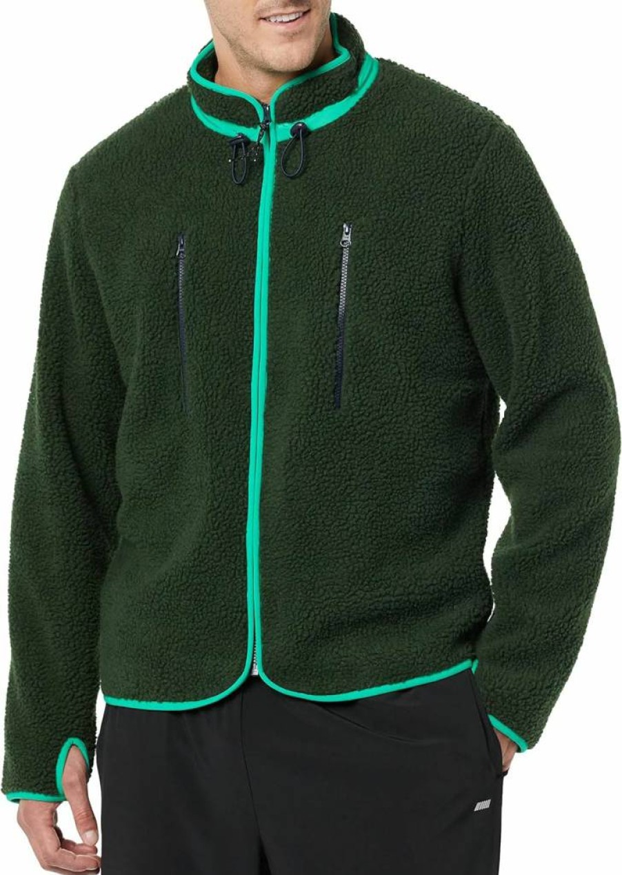 Amazon Essentials Men's Soft Teddy Fleece Zip-Up Jacket with Mock Neck and Chest Pockets