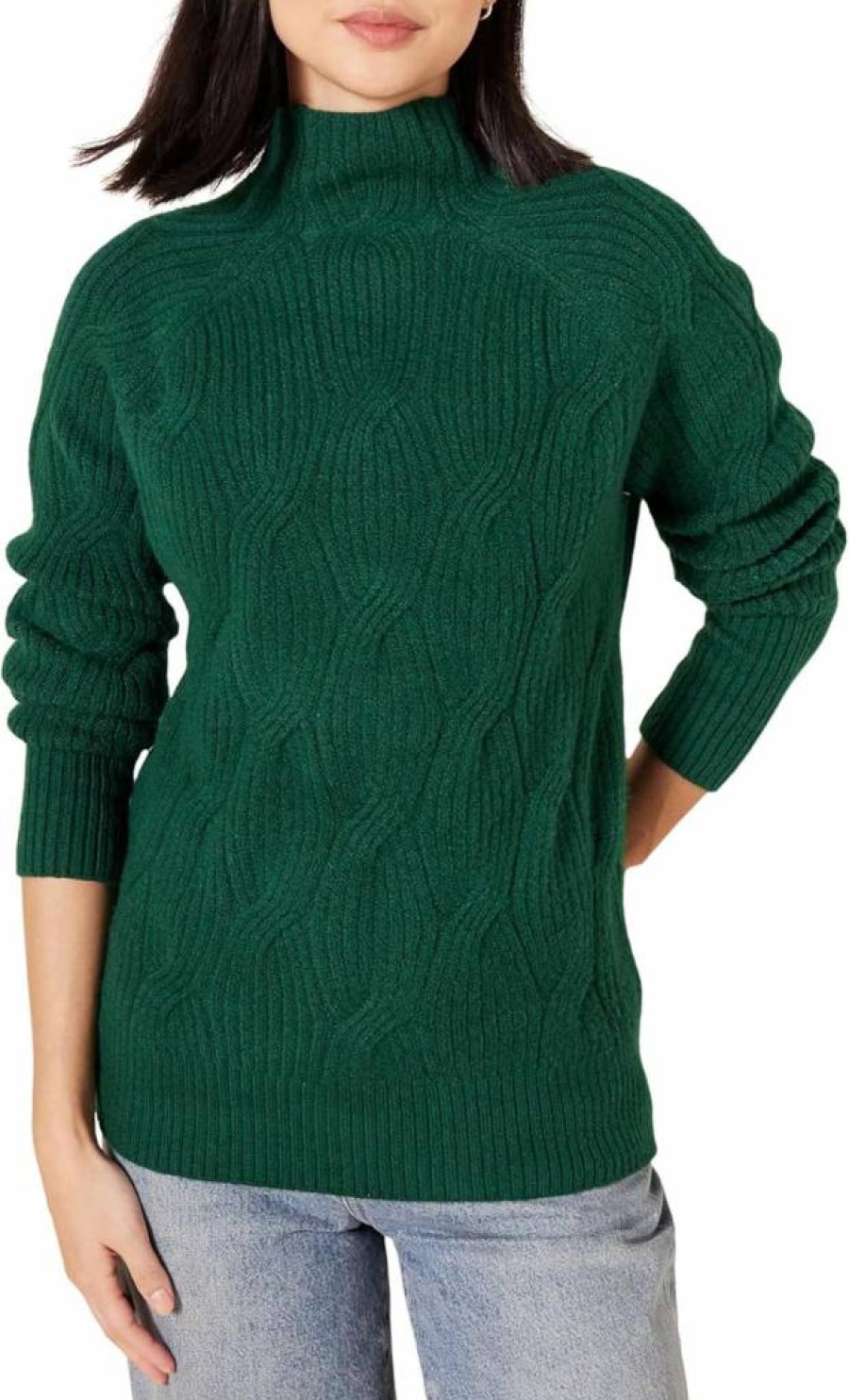 Amazon Essentials Women's Soft Touch Cable Knit Sweater, Winter Long-Sleeve Funnel Neck Pullover