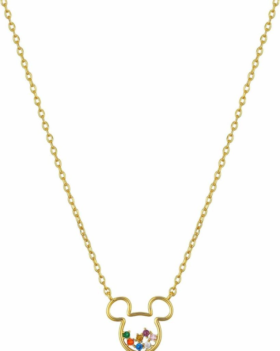 Amazon Essentials Disney Mickey Mouse Cubic Zirconia Pendant Necklace in Multi-Color Plated Finish