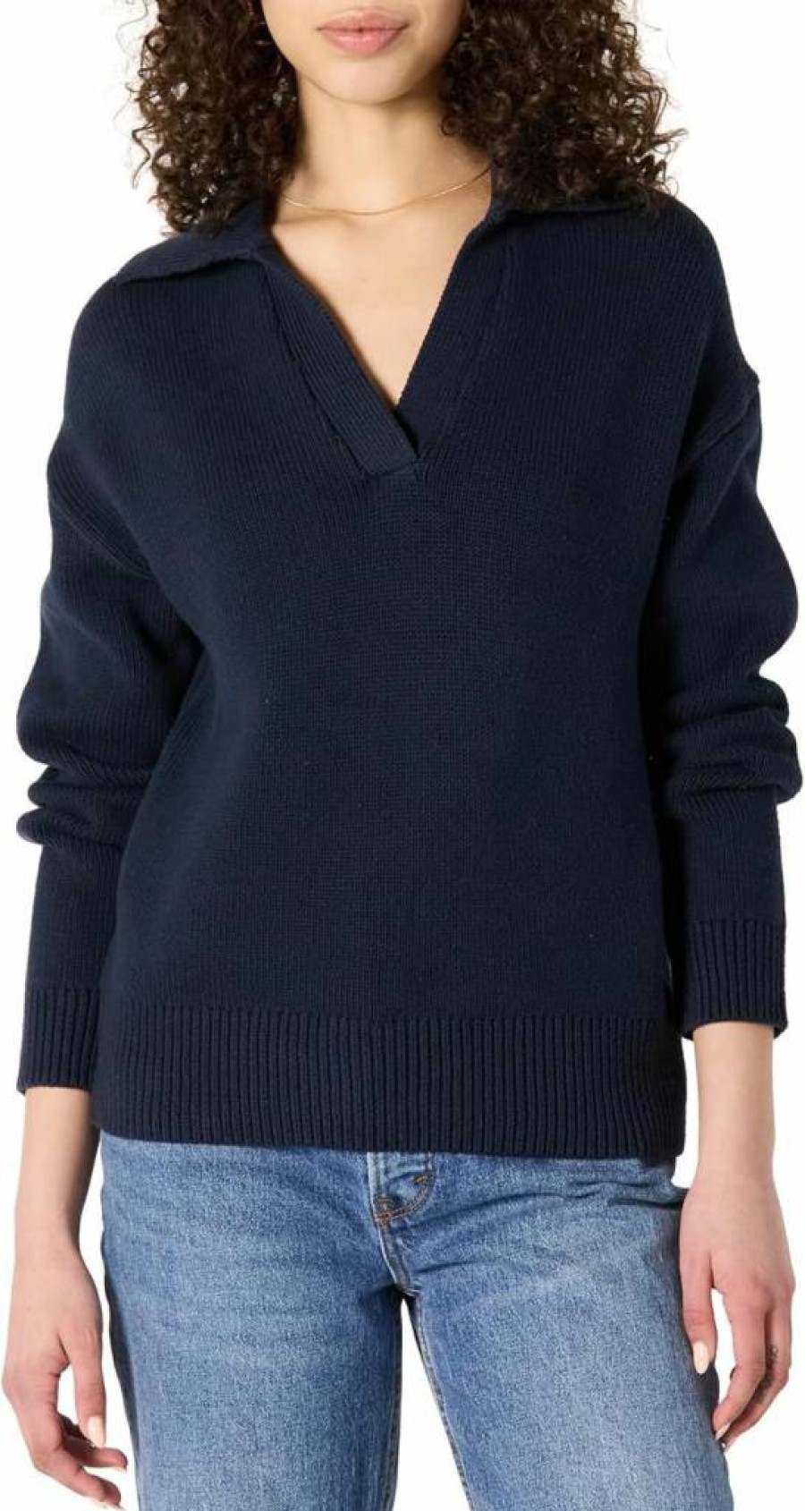 Amazon Essentials Women's Heavyweight Cotton Polo Sweater - Relaxed Fit Pullover for Casual Comfort