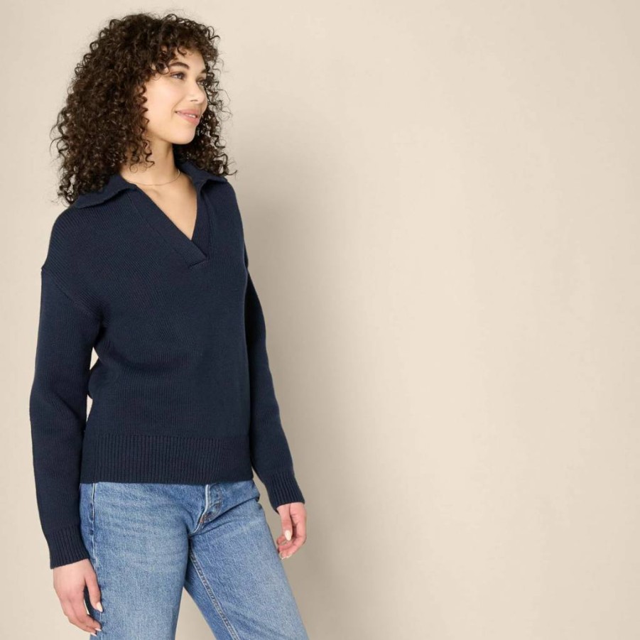 Amazon Essentials Women's Heavyweight Cotton Polo Sweater - Relaxed Fit Pullover for Casual Comfort