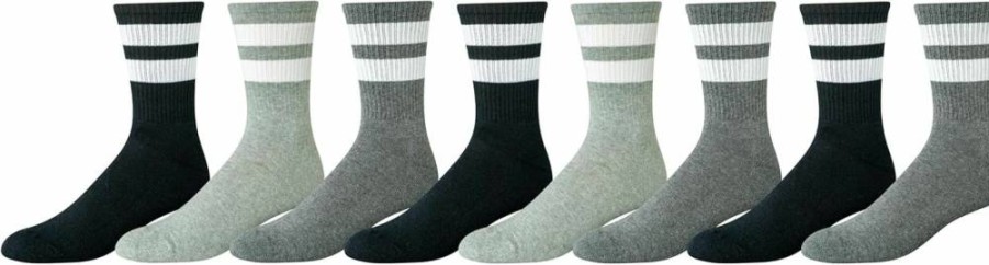 Amazon Essentials Men's Retro Stripe Crew Socks - 8-Pack, Comfortable Casual Socks for Everyday Wear