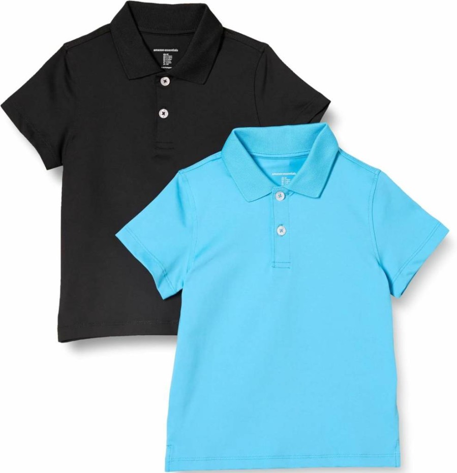 Amazon Essentials Boys & Toddlers' 2-Pack Performance Polo Shirts, Short-Sleeve Active Tees for Kids
