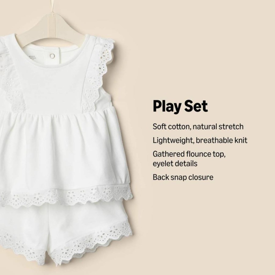 Amazon Essentials Baby Girls' Floral Eyelet Shorts & Top Set - Toddler Summer Outfit