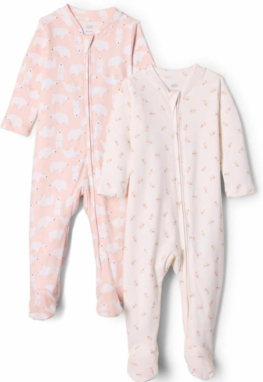 Amazon Essentials Baby Boys' & Girls' Cotton Footed Pajamas, 2-Pack Sleep & Play Bodysuit