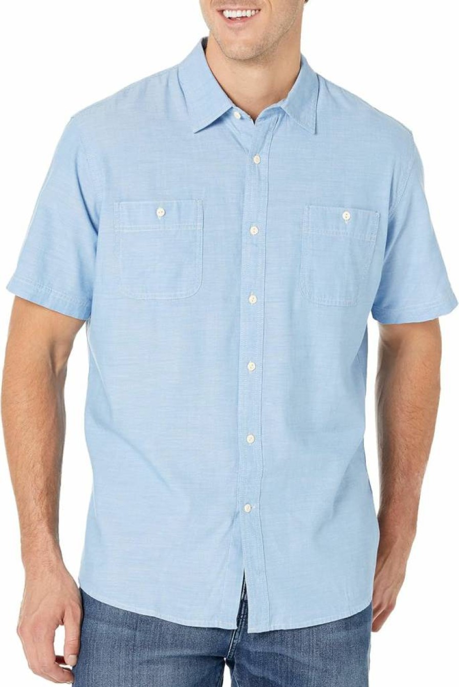 Amazon Essentials Men's Short-Sleeve Chambray Shirt - Regular Fit Casual Button-Down