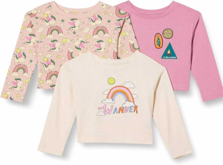 Amazon Essentials Girls' & Toddlers' 3-Pack Long Sleeve Cotton T-Shirts