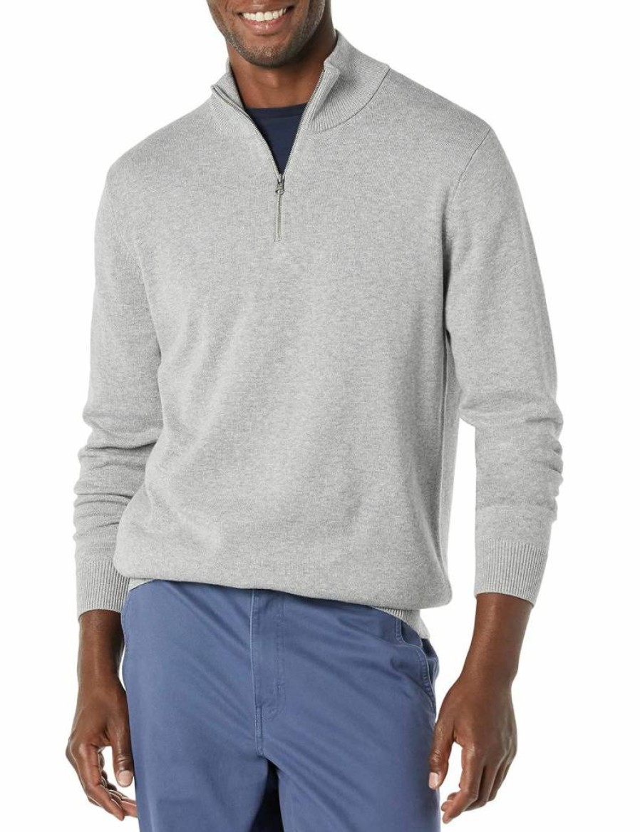 Amazon Essentials Men's 100% Cotton Quarter-Zip Pullover Sweater, Lightweight Casual Knit Top