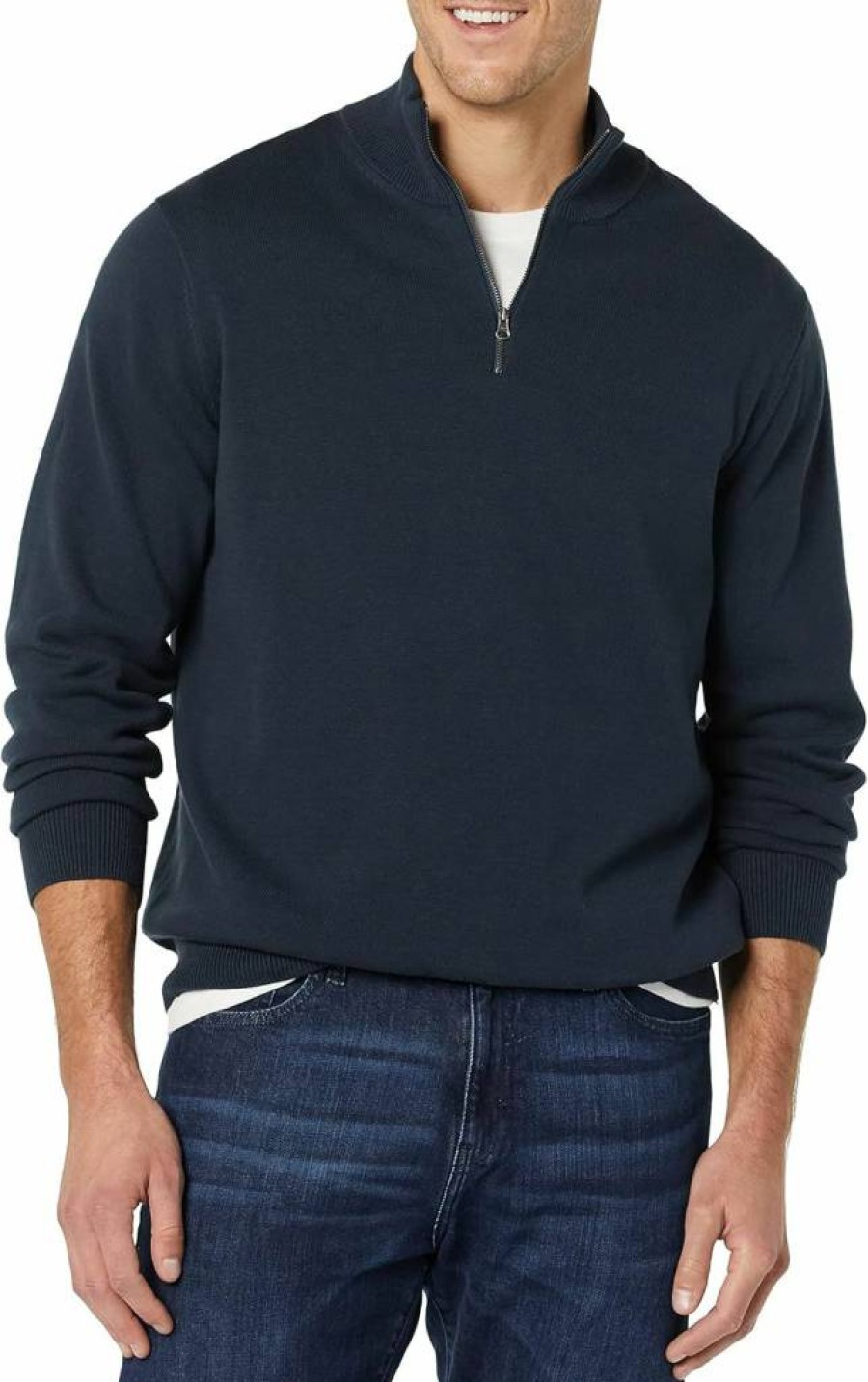 Amazon Essentials Men's 100% Cotton Quarter-Zip Pullover Sweater, Lightweight Casual Knit Top