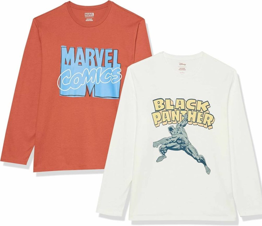 Amazon Essentials Men's Long-Sleeve Marvel & Star Wars Graphic T-Shirts, 2-Pack, Disney Licensed Apparel
