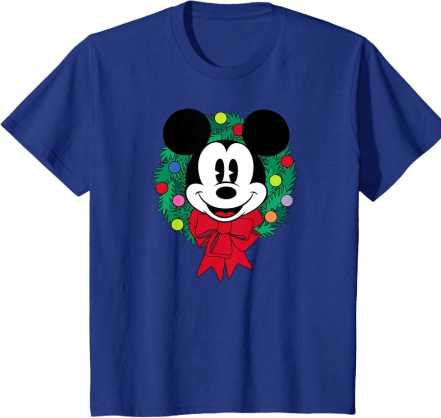 Amazon Essentials Men's Mickey Mouse Christmas Holiday Graphic T-Shirt, Blue, Small