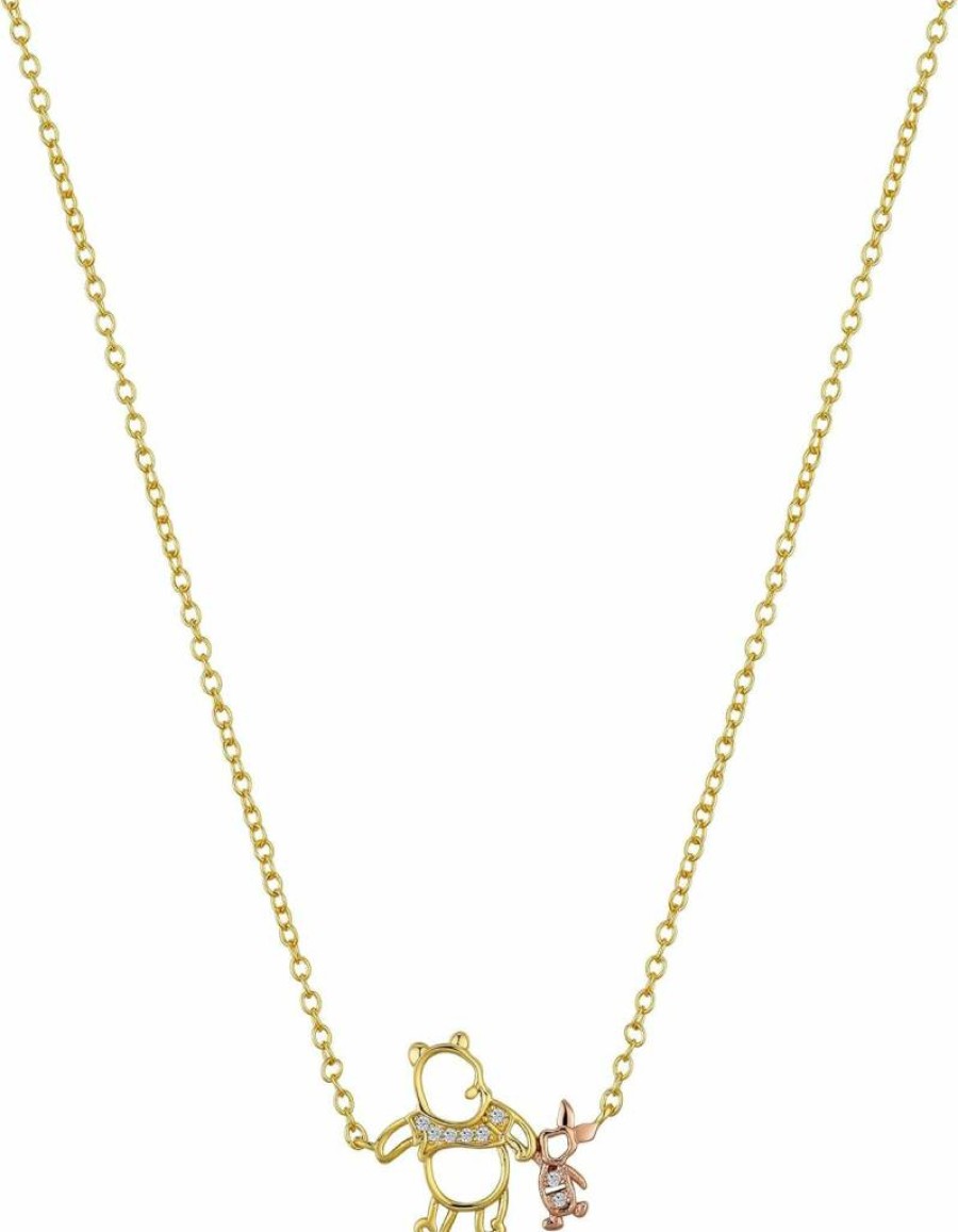 Amazon Essentials Disney Winnie The Pooh & Piglet Silver Pendant Necklace for Women