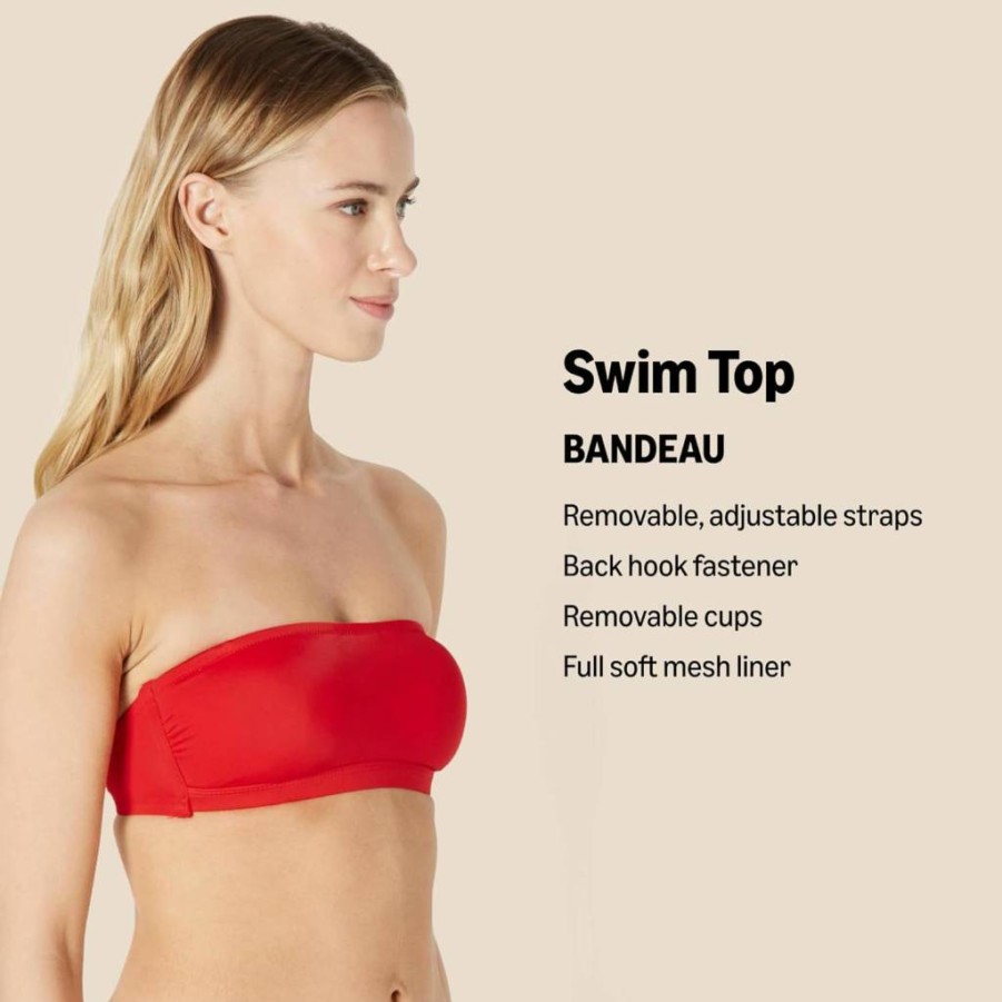 Amazon Essentials Women's Bandeau Swim Top - Comfortable Strapless Bathing Suit for Women