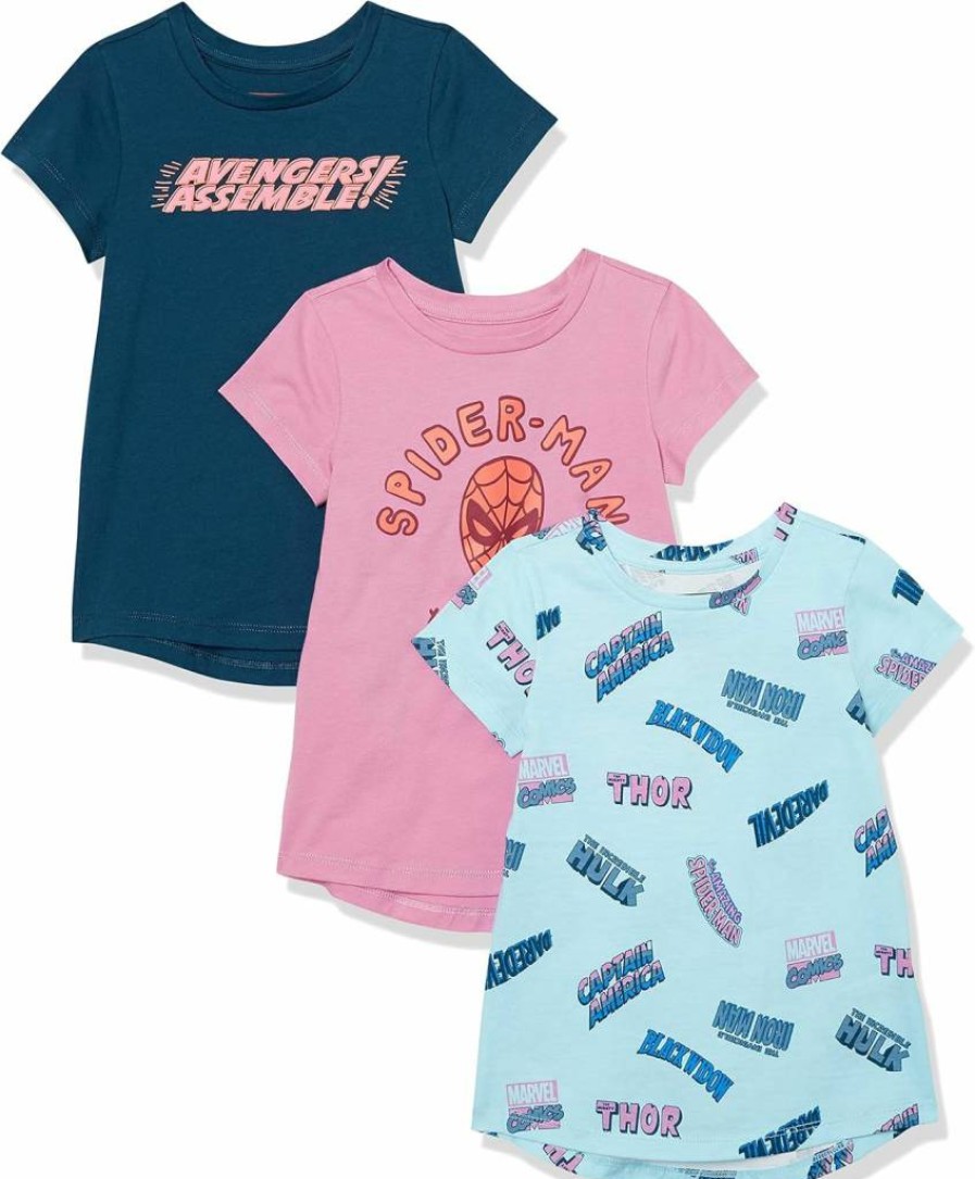 Amazon Essentials Girls & Toddlers' 3-Pack Short-Sleeve Tunic Tops | Soft Cotton Play Tees