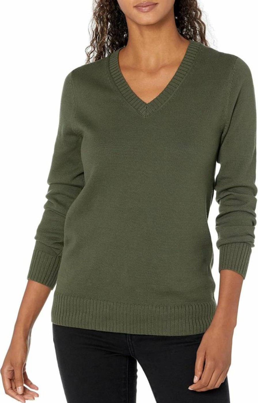 Amazon Essentials Women's 100% Cotton Lightweight Long-Sleeve V-Neck Sweater, Soft & Breathable Knit Top