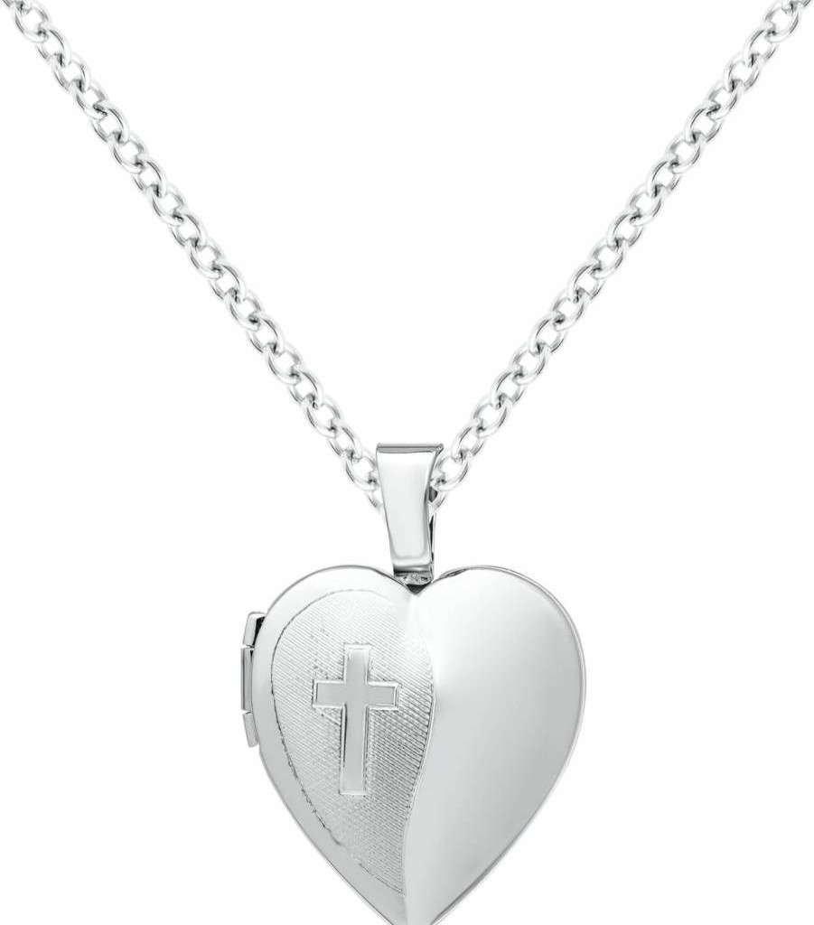 Amazon Essentials Women's 18-Inch Heart Shaped Polished Silver Locket Necklace (Gold/Rose Gold Options)