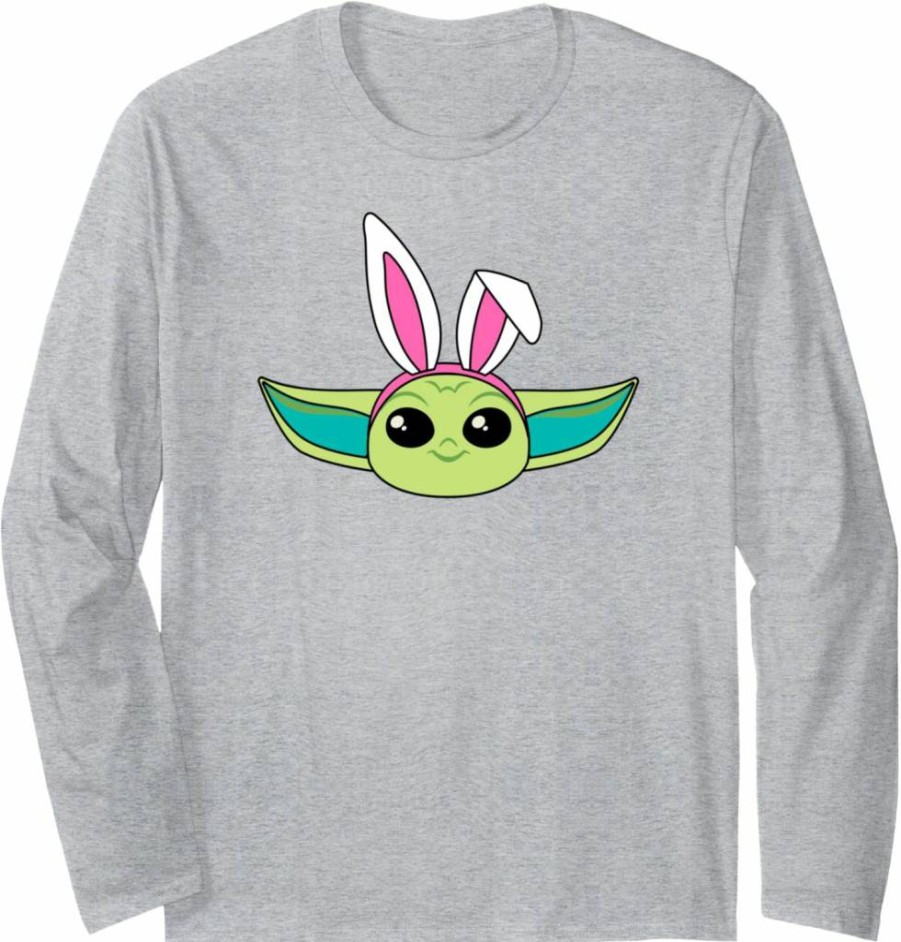 Amazon Essentials The Mandalorian Grogu Easter Bunny Ears Graphic Long Sleeve T-Shirt for Spring
