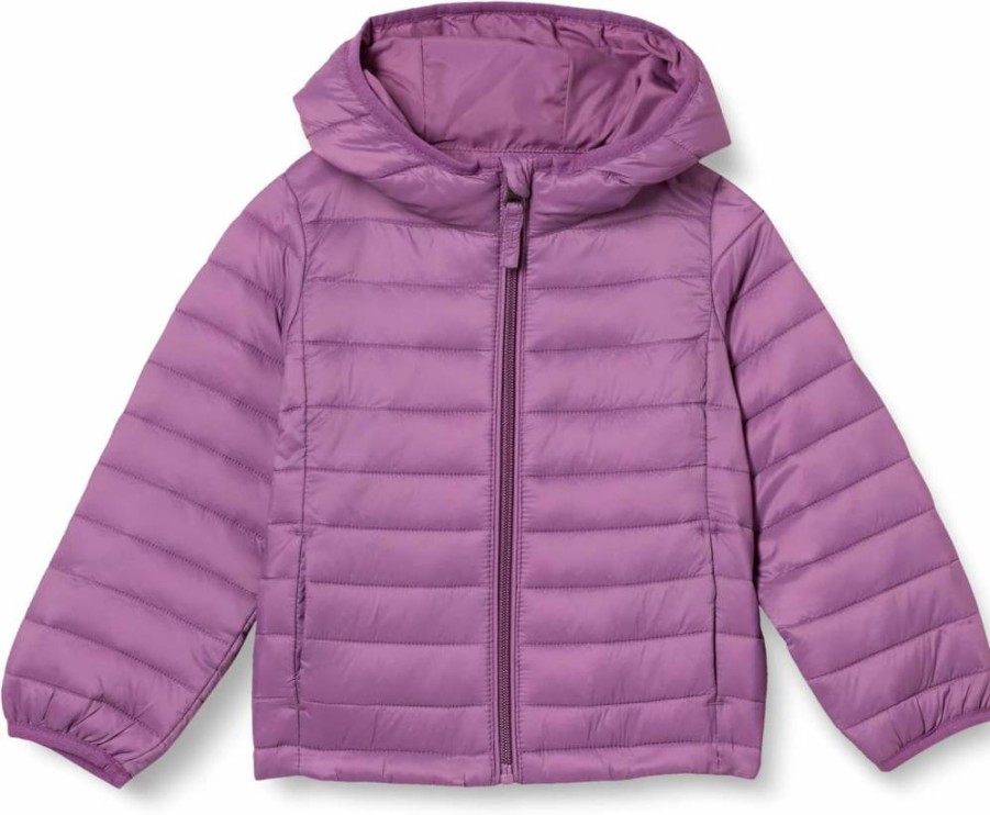 Amazon Essentials Girls' Lightweight Packable Puffer Jacket with Hood - Water-Resistant Winter Coat for Toddlers