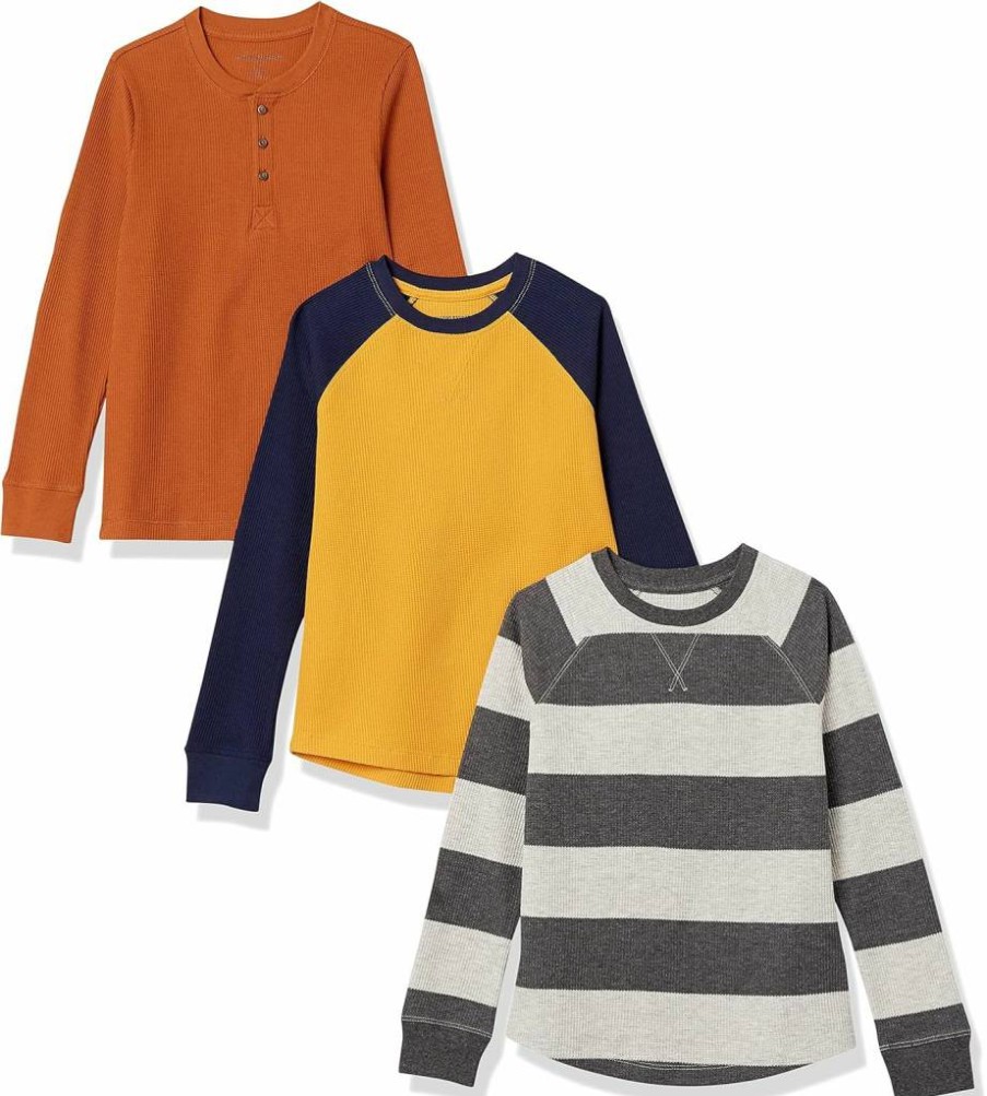 Amazon Essentials Boys' & Toddlers' Thermal Long-Sleeve T-Shirts, 3-Pack, Soft Knit Cotton, Warm Winter Base Layer