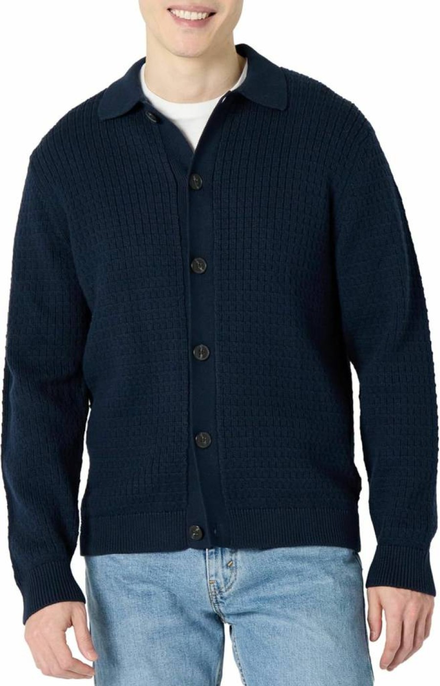 Amazon Essentials Men's Casual Relaxed-Fit Button-Up Cardigan Sweater with Collar