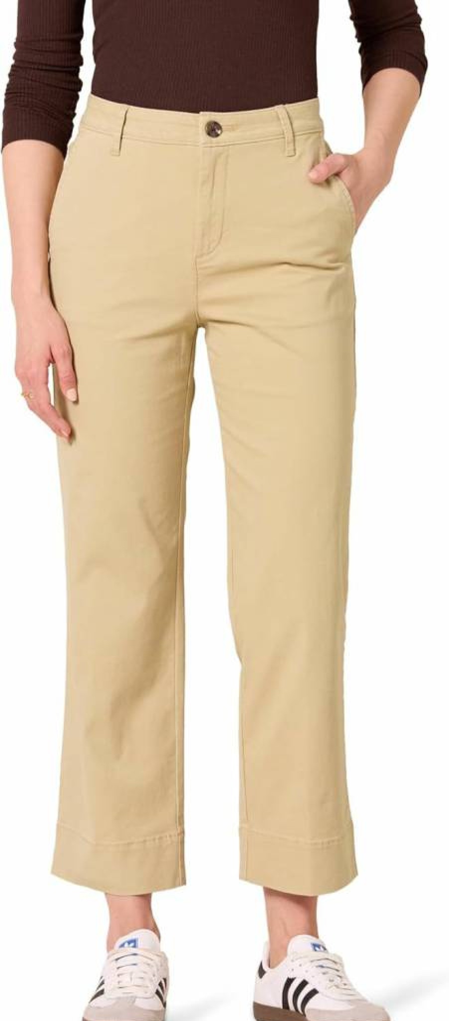 Amazon Essentials Women's Khaki Wide-Leg Ankle Pants - High-Rise Slim-Fit Casual Trousers