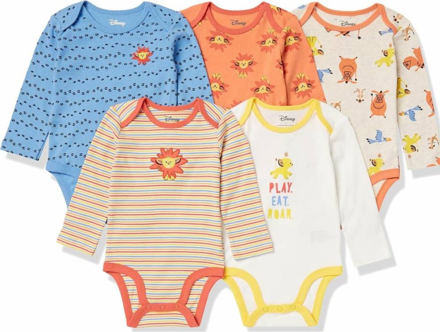Amazon Essentials Unisex Baby Bodysuits - Disney, Marvel, Star Wars Themes, 5-Pack Long-Sleeve Onesies