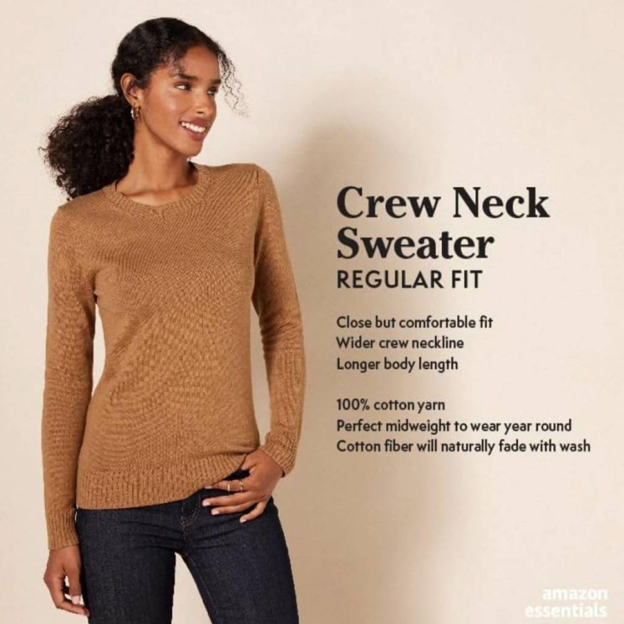 Amazon Essentials Women's Plus Size 100% Cotton Crewneck Sweater, Soft Casual Pullover Top