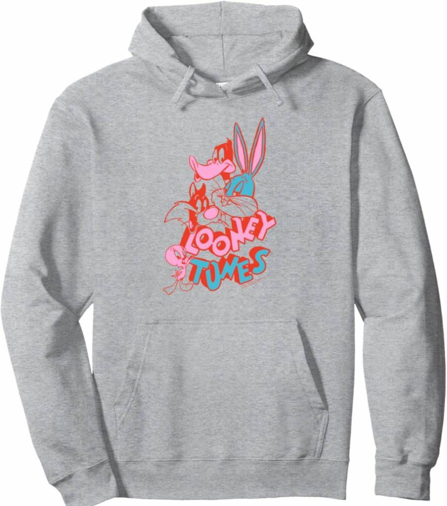Amazon Essentials Looney Tunes Hoodie - Red & Pink Pullover with Character Collage Design