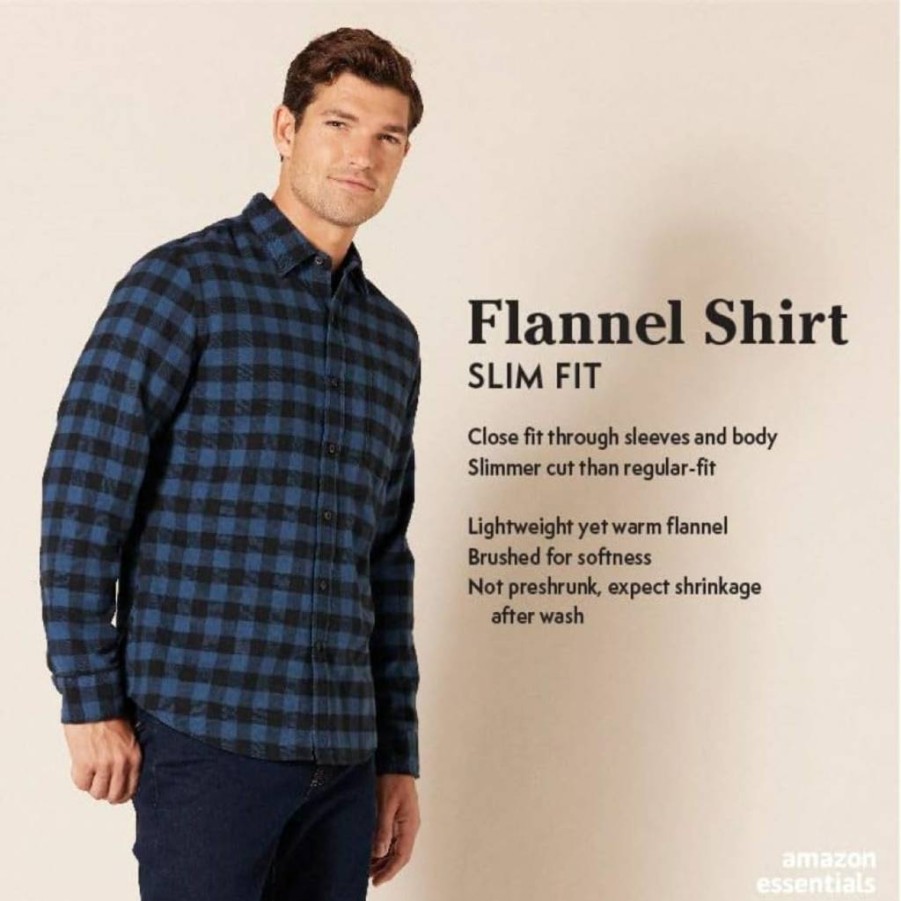 Amazon Essentials Men's Slim-Fit Long-Sleeve Plaid Flannel Shirt - Soft Casual Button-Down for Fall & Winter (Limited Edition Colors)